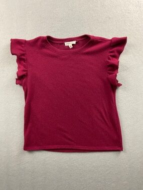 Girls Burgundy Crown of Hearts Super Soft Ruffle Sleeve Shirt Size M